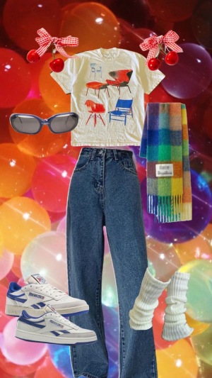 graphic tshirt and jeans on a colorful background