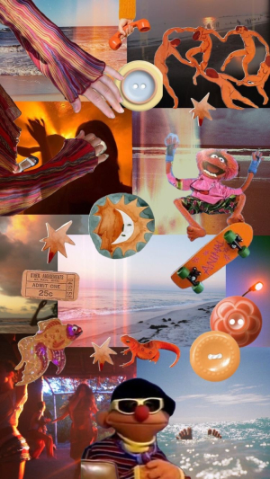 orange and blue themed collage with bright colors.