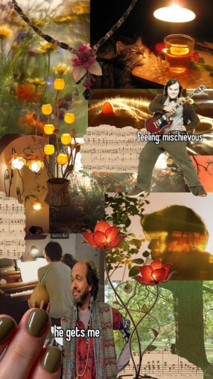 dark earthy themed collage with mixes of orange and green