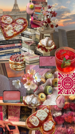 pink and food themed collage