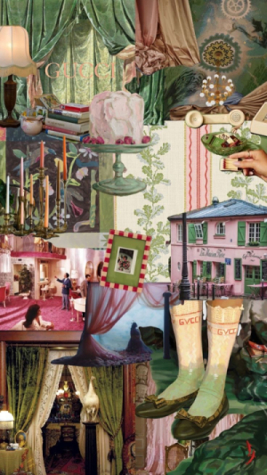 pink and green collage