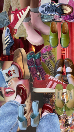 collage full of shoes of different colors and styles.