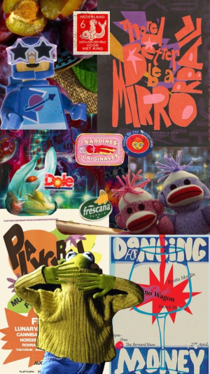 colorful collage with kermit the frog and 