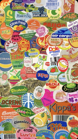 a collection of fruit stickers