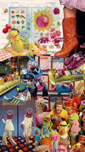 Colorful collage full of muppets and fun.
